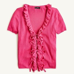 NEW J. Crew Silk Cashmere Ruffle Tie Front Sweater Top Begonia Pink
